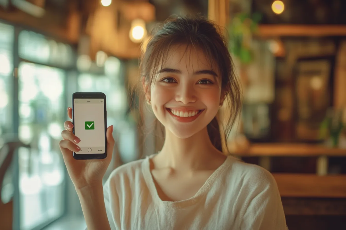 Woman receiving loan confirmation on her phone